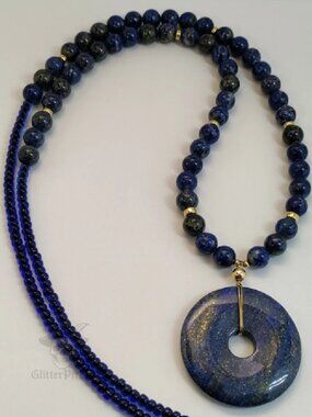 Substantial 70g Lapis Lazuli 40mm Focal Disk & 14k Gold Necklace | 32"
